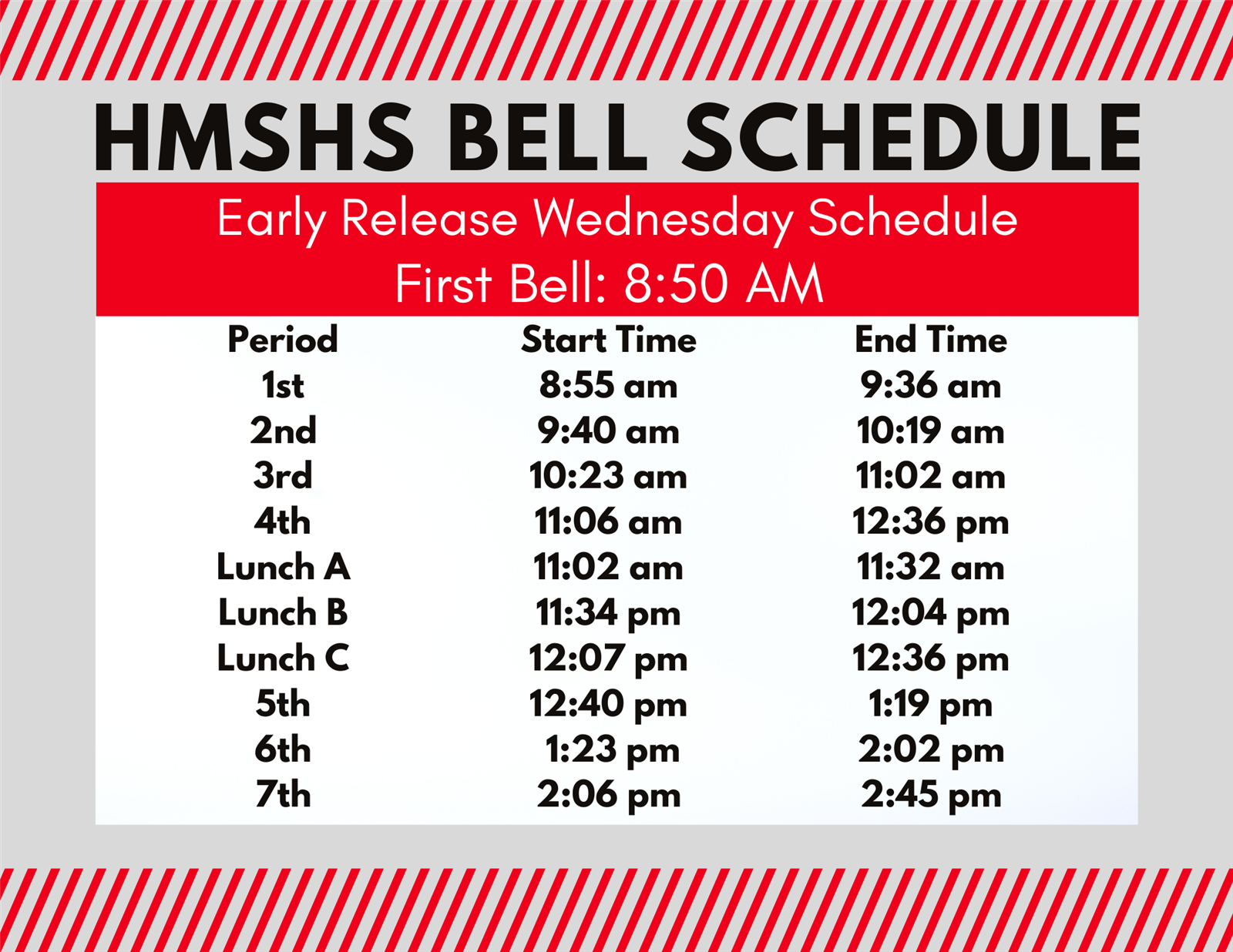Early Release Schedule